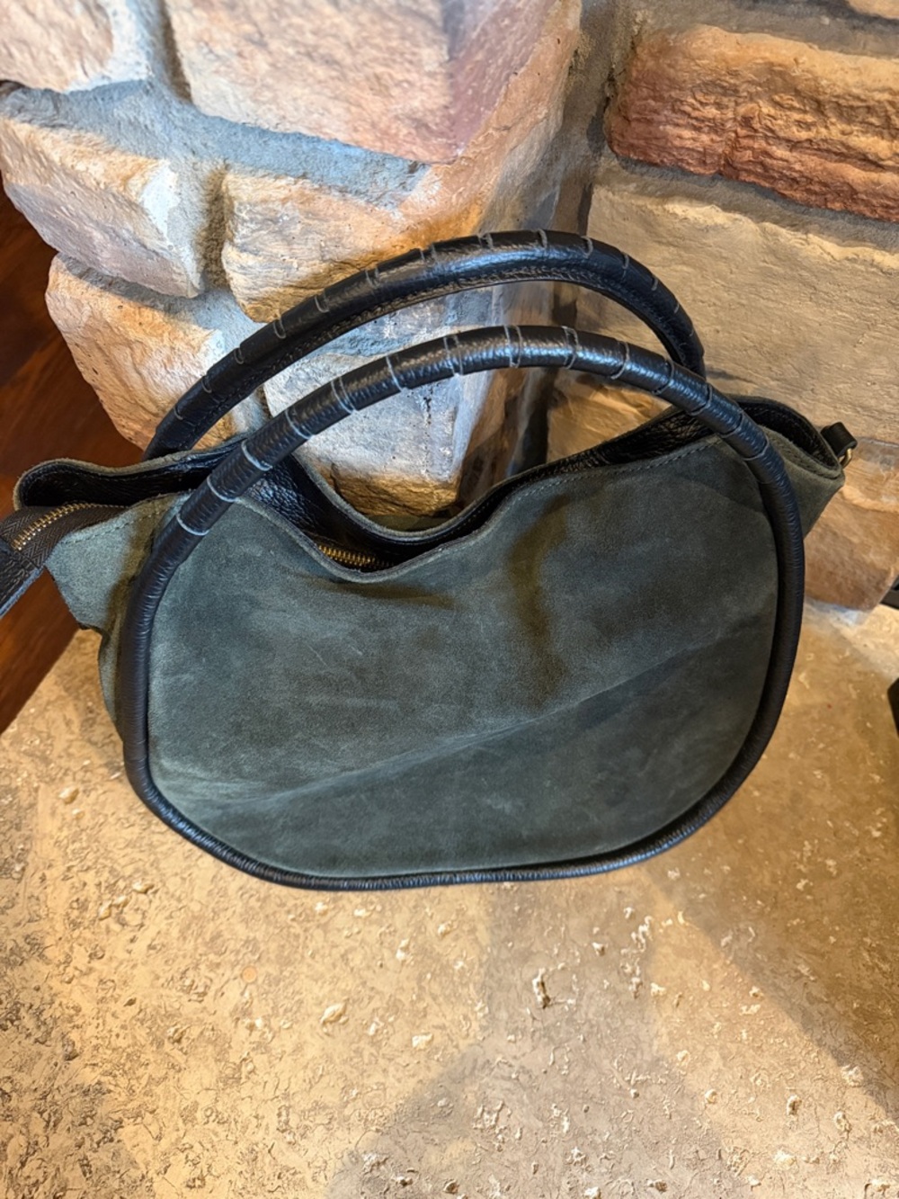 CHEVAL Firenze Italian Green Suede Bag with Black Leather Trim - Picture 2 of 7